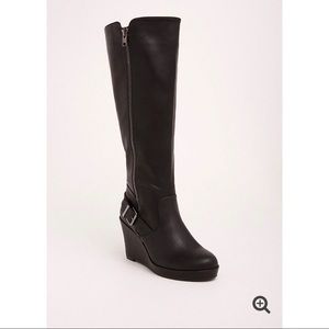 Buckled Knee-High Wedge Boots